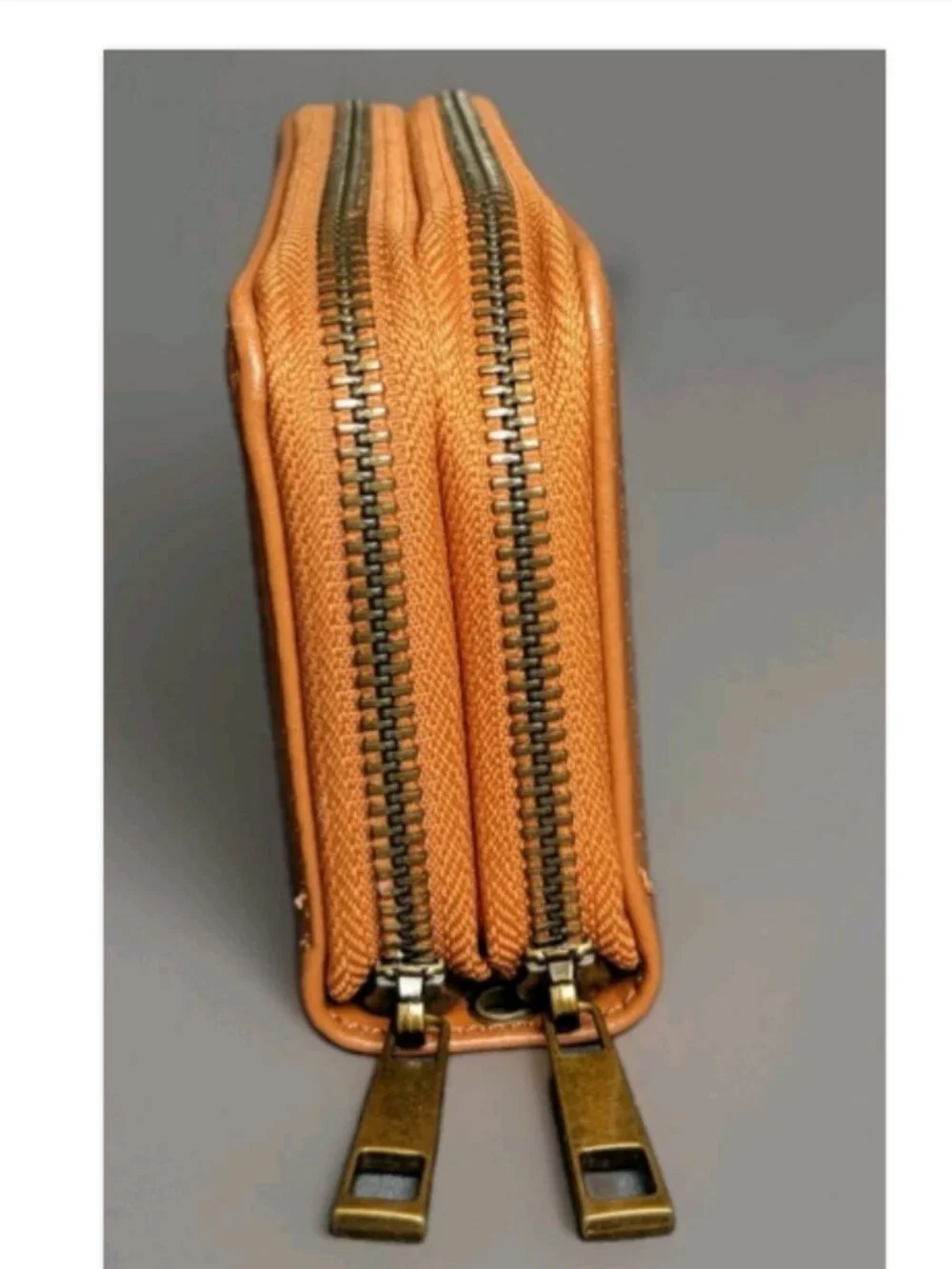 Brown Tan Woven Canvas Zip Around Wristlet Wallet Organizer Faux Leather Women